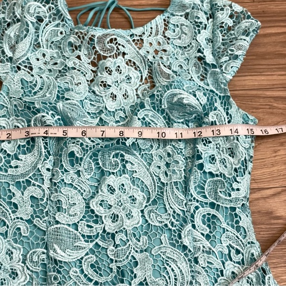 Lipsy London Light Blue Lace Open Back Femme Mini Dress - Picture 7 of 12